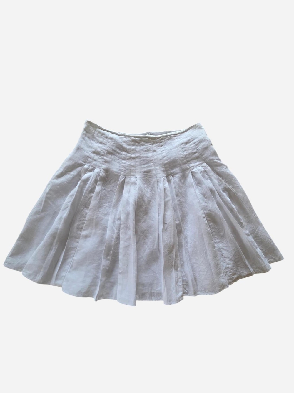 Ann Taylor X LOFT Pleated linen mini skirt white summer coastal size 8 - Picture 3 of 6